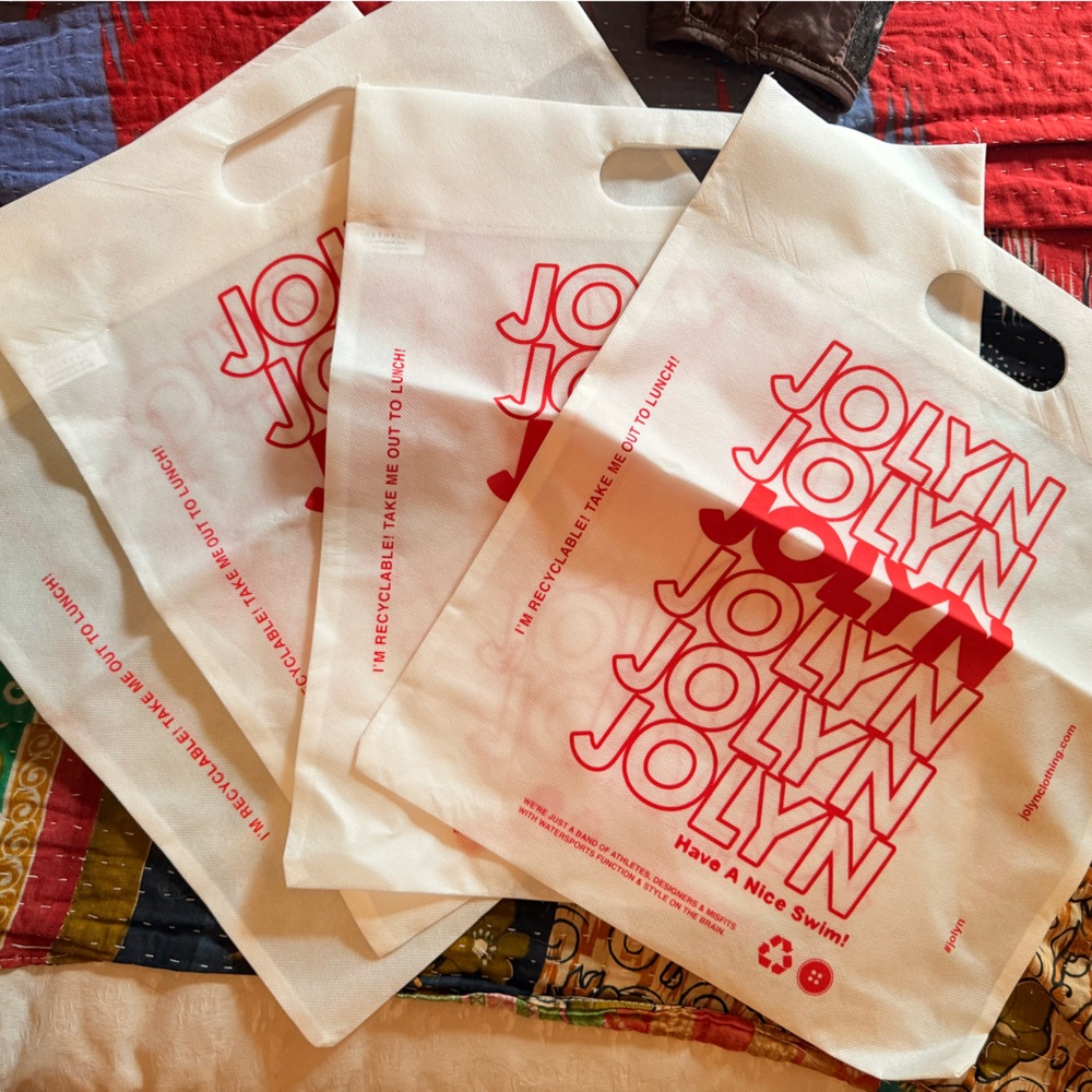 Jolyn White and Red Tote Bags
